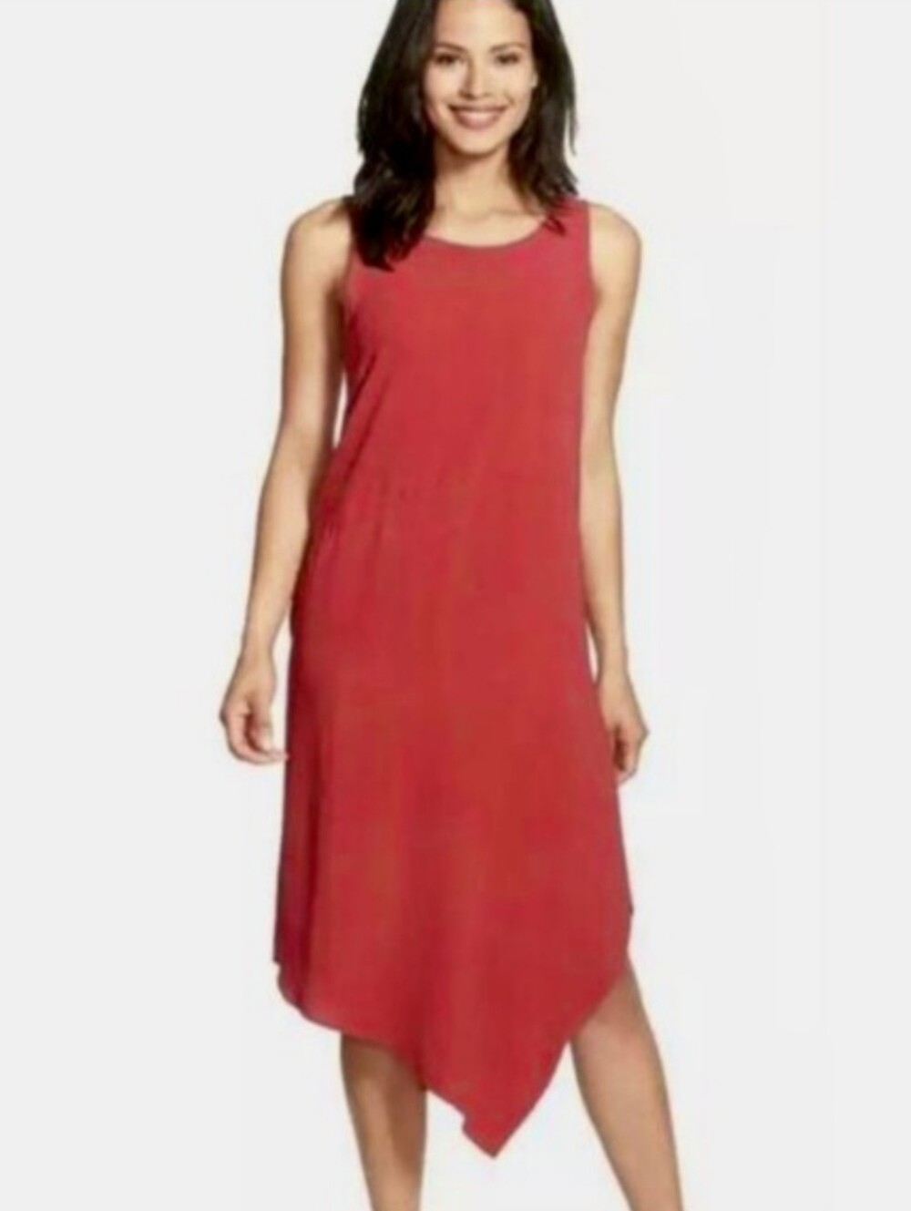 Eileen Fisher 100% Silk Sleeveless Breezy Saffron Asymetrical Dress Size XL